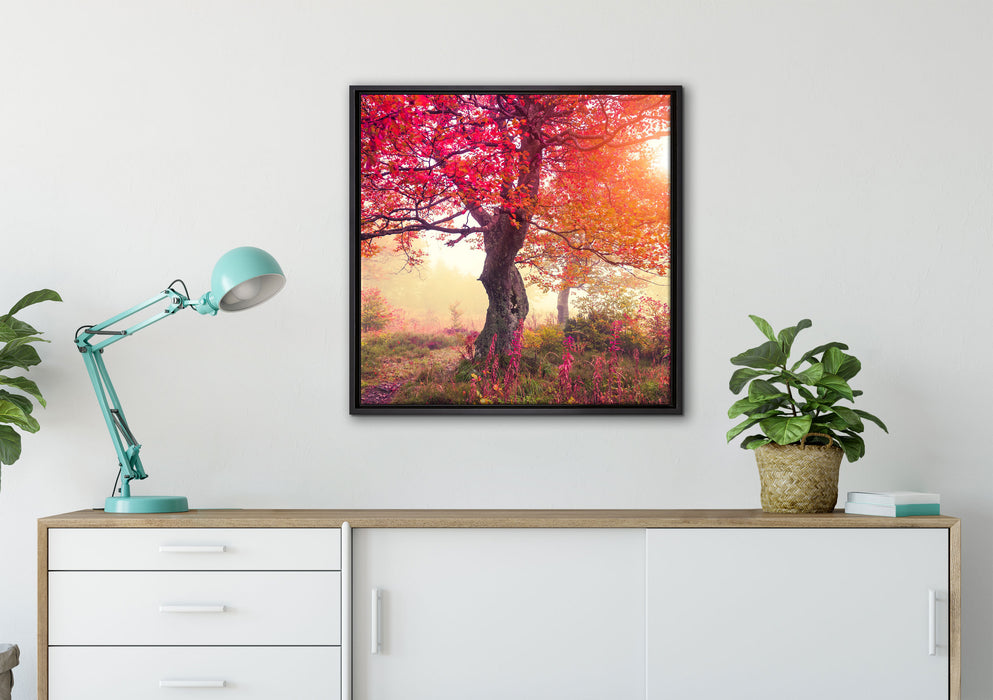 Traumhafte Herbstlandschaft auf Leinwandbild gerahmt Quadratisch verschiedene Größen im Wohnzimmer