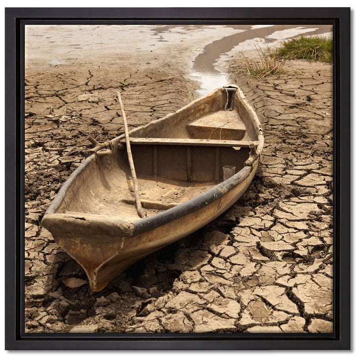 Boot in der Dürre auf Leinwandbild Quadratisch gerahmt Größe 40x40