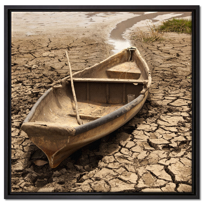 Boot in der Dürre auf Leinwandbild Quadratisch gerahmt Größe 60x60