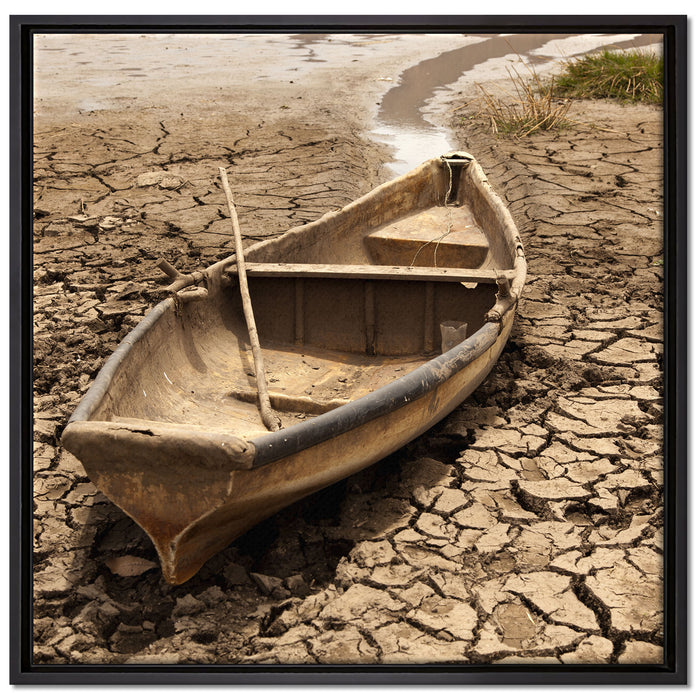 Boot in der Dürre auf Leinwandbild Quadratisch gerahmt Größe 70x70
