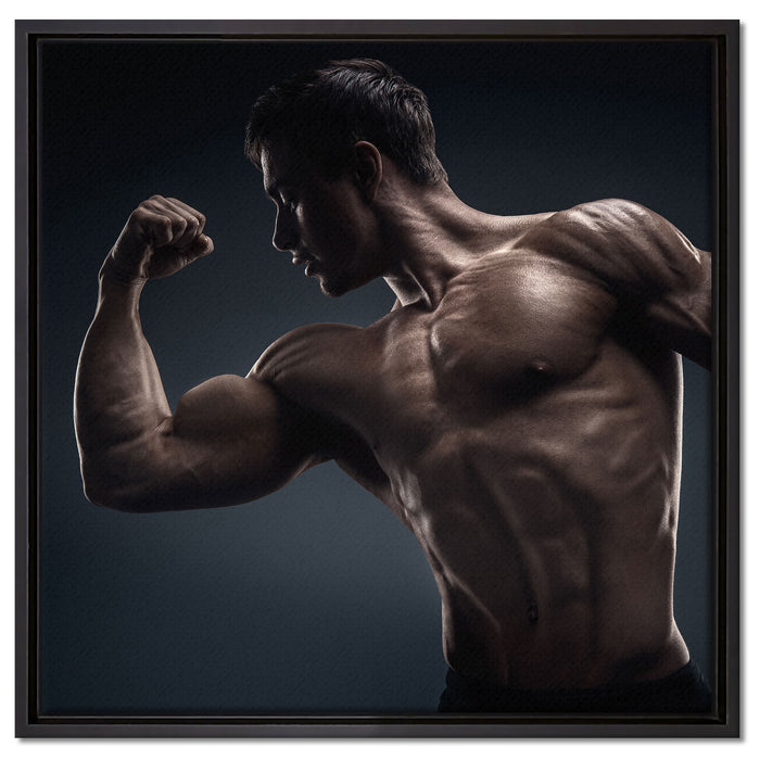 Starker Bodybuilder auf Leinwandbild Quadratisch gerahmt Größe 60x60