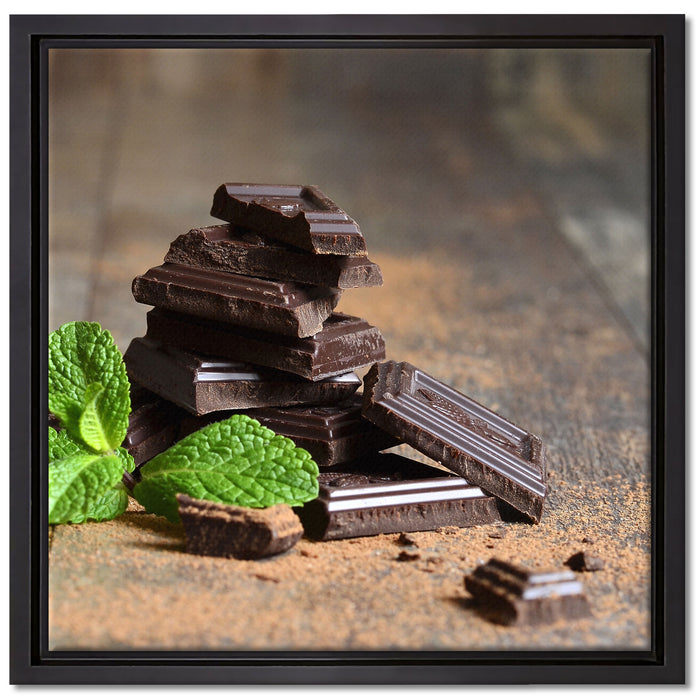 Schokoladenstücke auf Leinwandbild Quadratisch gerahmt Größe 40x40