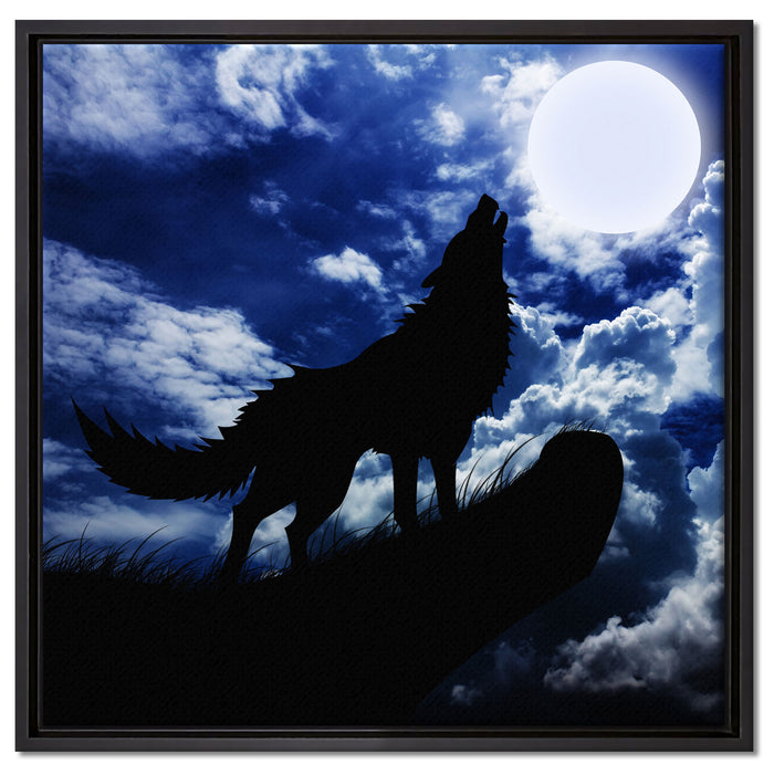 Wolf im Mondschein auf Leinwandbild Quadratisch gerahmt Größe 60x60