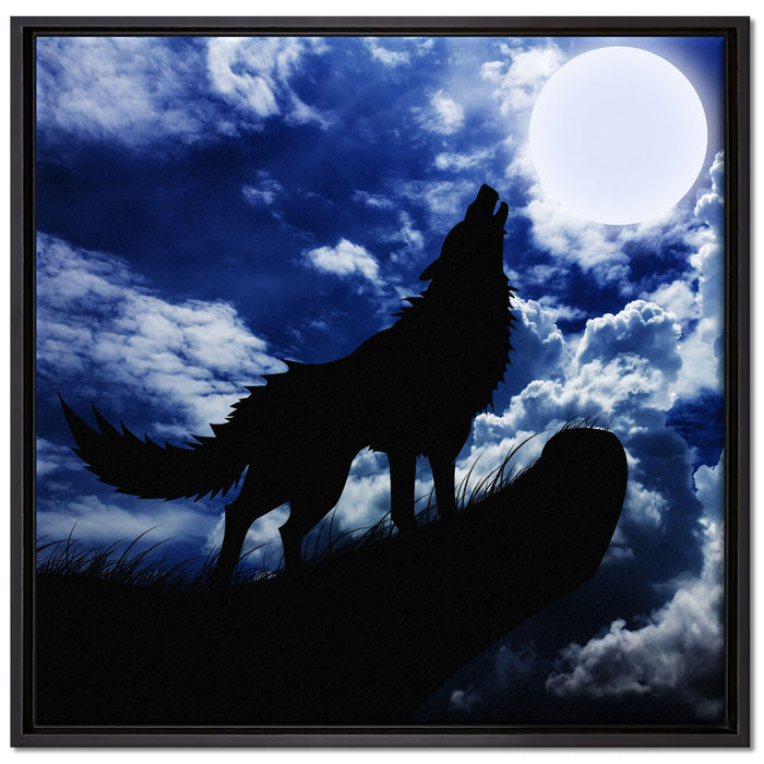 Wolf im Mondschein auf Leinwandbild Quadratisch gerahmt Größe 70x70