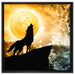 Wolf heult den Mond an auf Leinwandbild Quadratisch gerahmt Größe 60x60