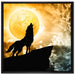 Wolf heult den Mond an auf Leinwandbild Quadratisch gerahmt Größe 70x70