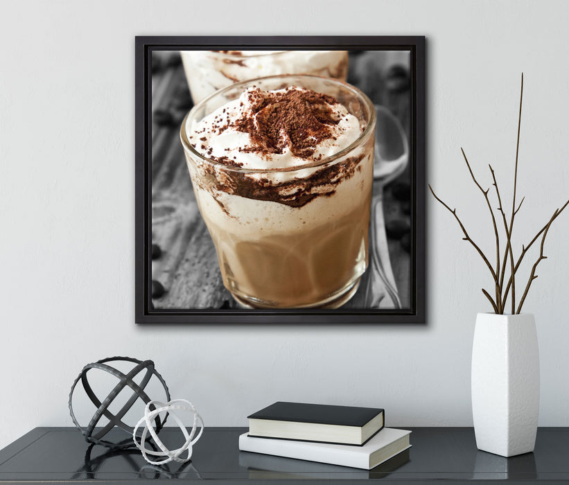 Cappuccino  auf Leinwandbild Quadratisch gerahmt mit Kirschblüten