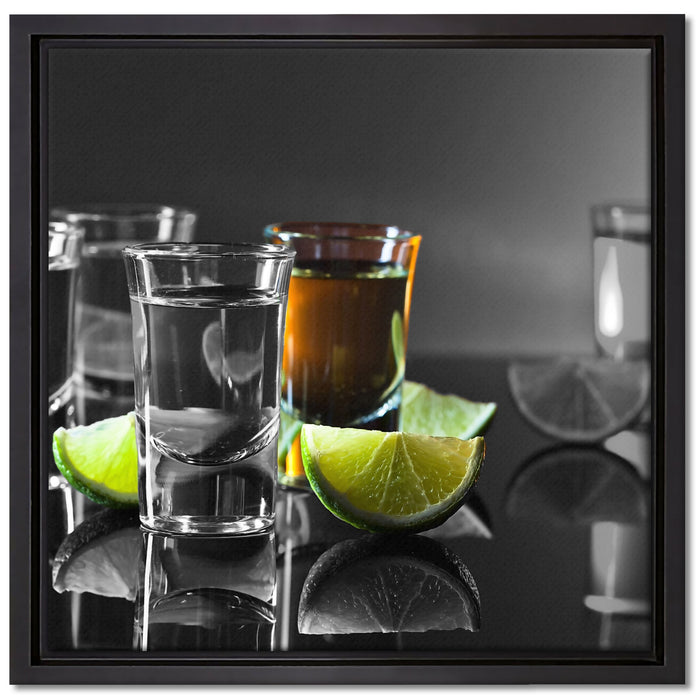 Tequila Shots mit Limetten auf Leinwandbild Quadratisch gerahmt Größe 40x40