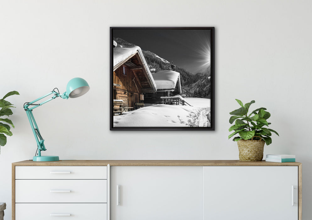 Alpenhütten auf Leinwandbild gerahmt Quadratisch verschiedene Größen im Wohnzimmer