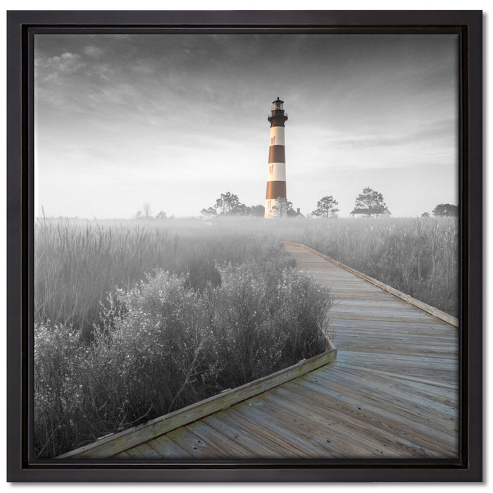 schöner Leuchtturm mit Steg auf Leinwandbild Quadratisch gerahmt Größe 40x40