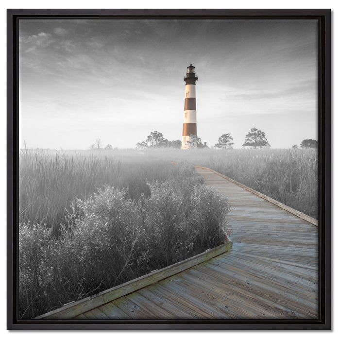 schöner Leuchtturm mit Steg auf Leinwandbild Quadratisch gerahmt Größe 60x60