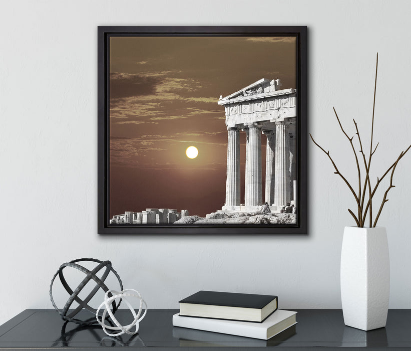 schöner Tempel der Athene  auf Leinwandbild Quadratisch gerahmt mit Kirschblüten