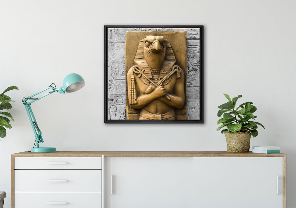 Horus der ägyptische Gott auf Leinwandbild gerahmt Quadratisch verschiedene Größen im Wohnzimmer