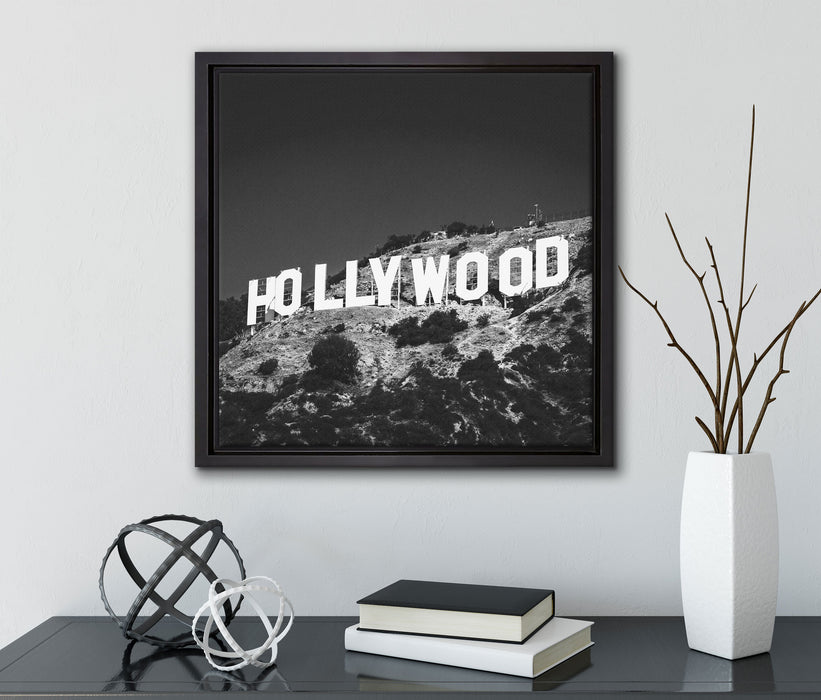 Wahrzeichen von Hollywood  auf Leinwandbild Quadratisch gerahmt mit Kirschblüten