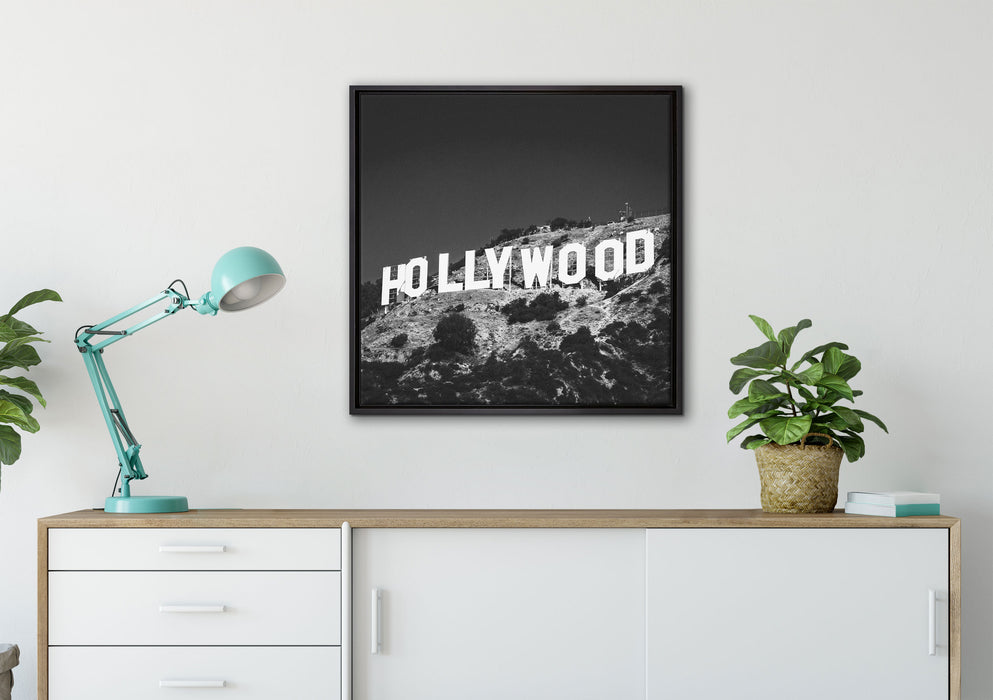 Wahrzeichen von Hollywood auf Leinwandbild gerahmt Quadratisch verschiedene Größen im Wohnzimmer