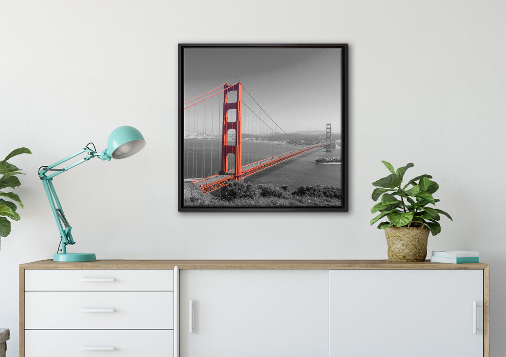 eindrucksvolle Golden Gate Bridge auf Leinwandbild gerahmt Quadratisch verschiedene Größen im Wohnzimmer