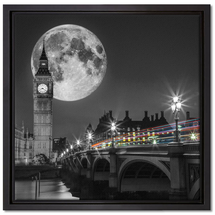 Big Ben mit Mond London auf Leinwandbild Quadratisch gerahmt Größe 40x40