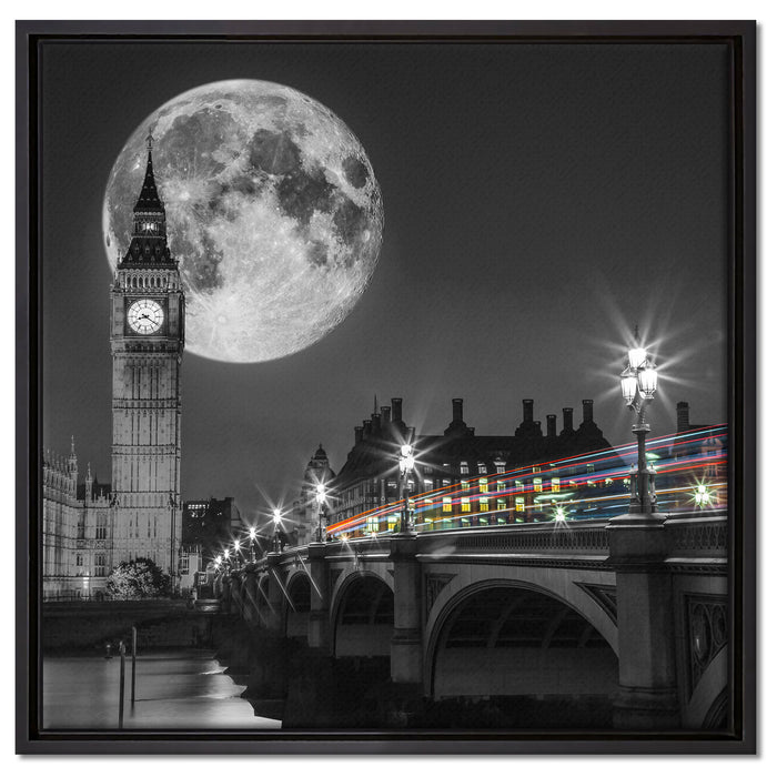 Big Ben mit Mond London auf Leinwandbild Quadratisch gerahmt Größe 60x60