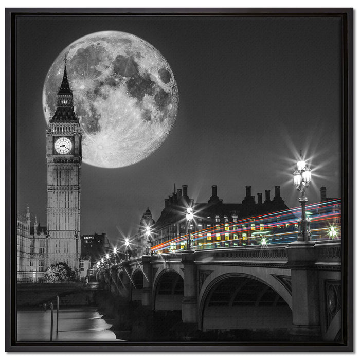 Big Ben mit Mond London auf Leinwandbild Quadratisch gerahmt Größe 70x70