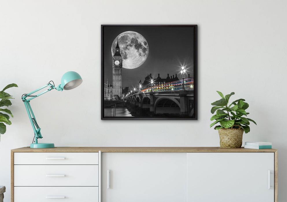 Big Ben mit Mond London auf Leinwandbild gerahmt Quadratisch verschiedene Größen im Wohnzimmer