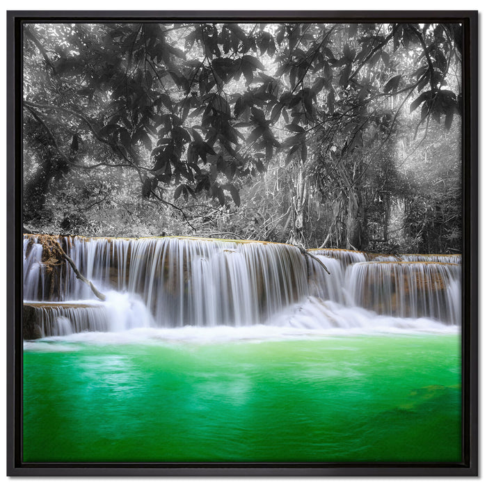 schöner Wasserfall im Dschungel auf Leinwandbild Quadratisch gerahmt Größe 70x70