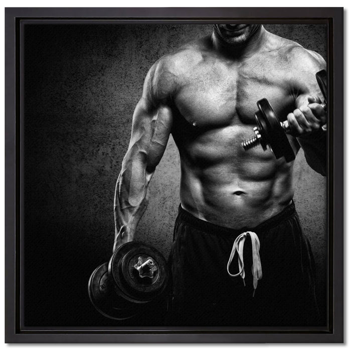 Trainierender Bodybuilder auf Leinwandbild Quadratisch gerahmt Größe 40x40