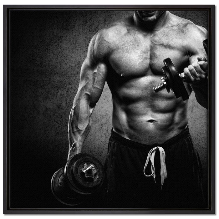 Trainierender Bodybuilder auf Leinwandbild Quadratisch gerahmt Größe 70x70
