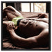 Muskulöser Mann im Bett auf Leinwandbild Quadratisch gerahmt Größe 60x60