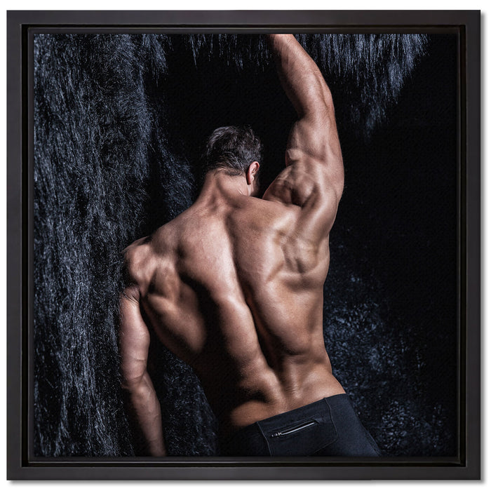 Muskulöser sexy Mann auf Leinwandbild Quadratisch gerahmt Größe 40x40