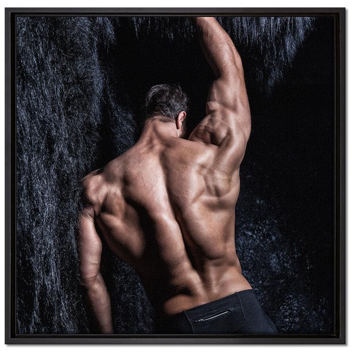Muskulöser sexy Mann auf Leinwandbild Quadratisch gerahmt Größe 70x70