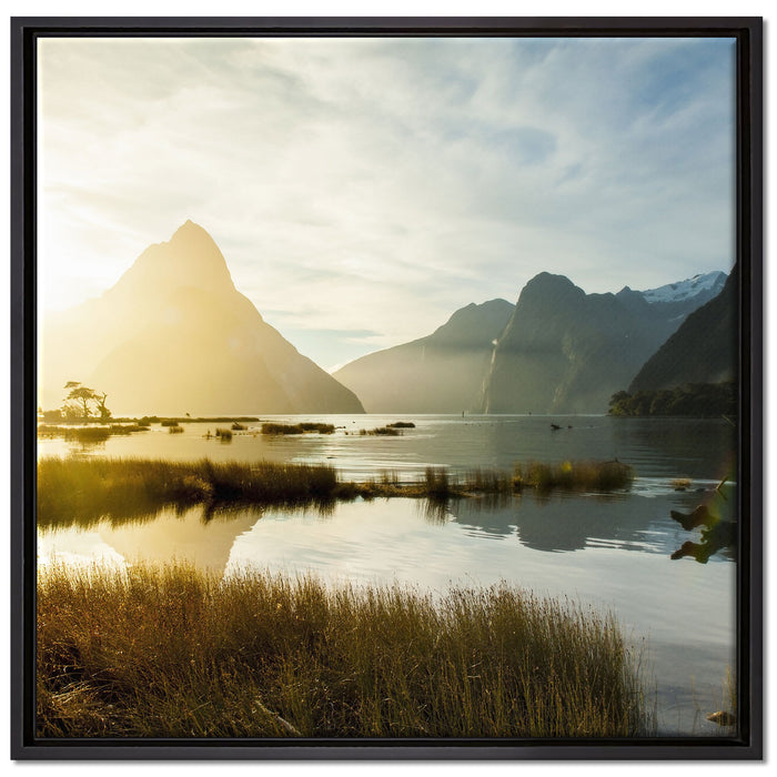 Milford Sound Neuseeland auf Leinwandbild Quadratisch gerahmt Größe 70x70