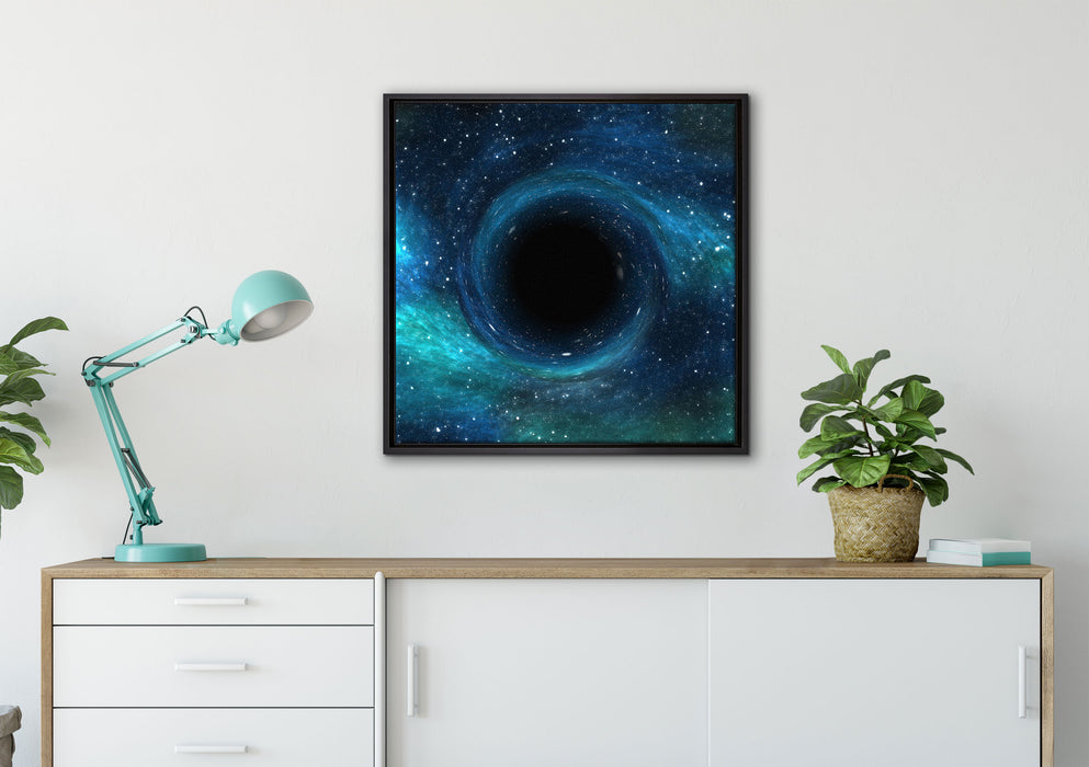 Schwarzes Loch im Weltall auf Leinwandbild gerahmt Quadratisch verschiedene Größen im Wohnzimmer