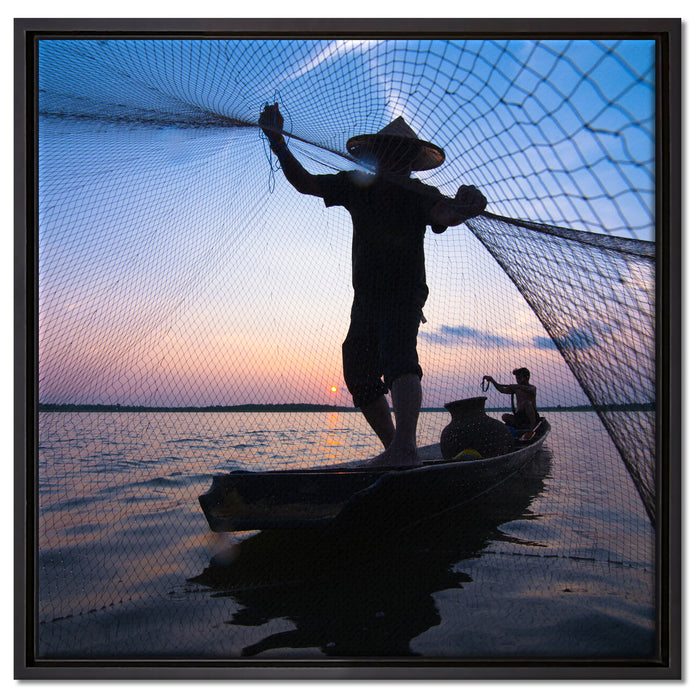 Fischer wirft sein Netz auf Leinwandbild Quadratisch gerahmt Größe 60x60