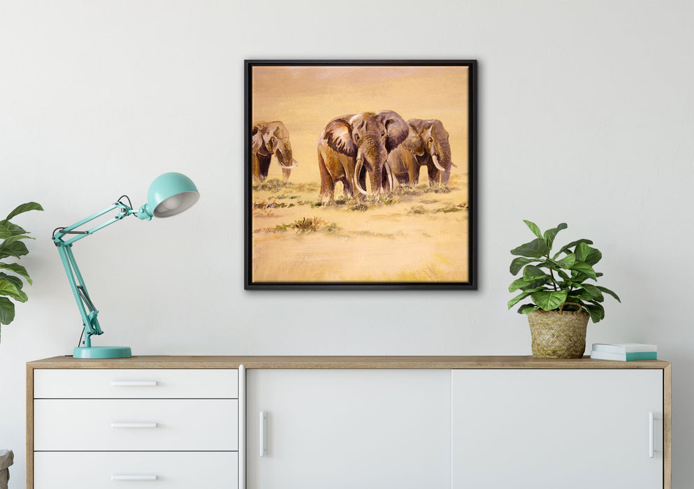 Elefanten in Südafrika auf Leinwandbild gerahmt Quadratisch verschiedene Größen im Wohnzimmer