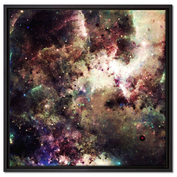 Bunte Nebelgalaxie und Sterne auf Leinwandbild Quadratisch gerahmt Größe 60x60