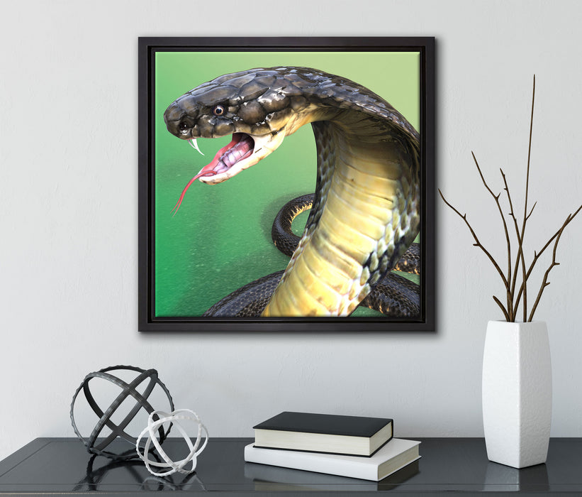 Nahaufnahme einer Cobra  auf Leinwandbild Quadratisch gerahmt mit Kirschblüten