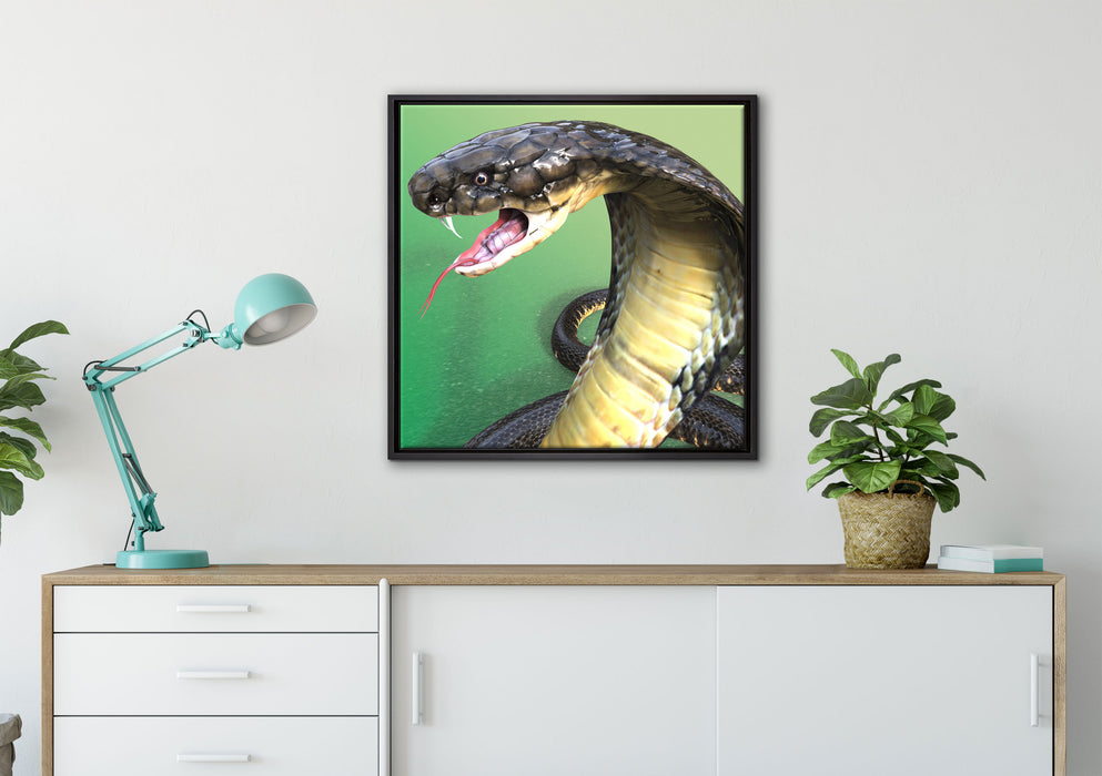 Nahaufnahme einer Cobra auf Leinwandbild gerahmt Quadratisch verschiedene Größen im Wohnzimmer