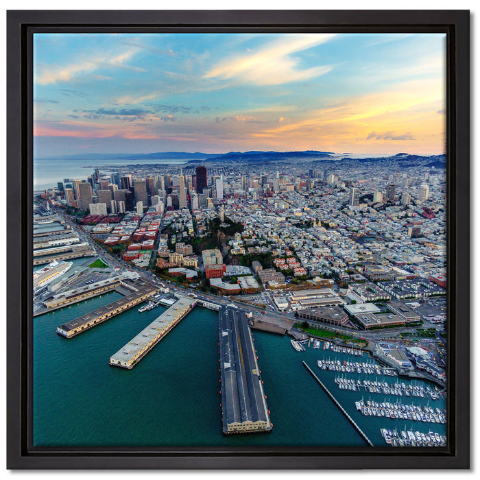 San Francisco bei Sonnenuntergang auf Leinwandbild Quadratisch gerahmt Größe 40x40