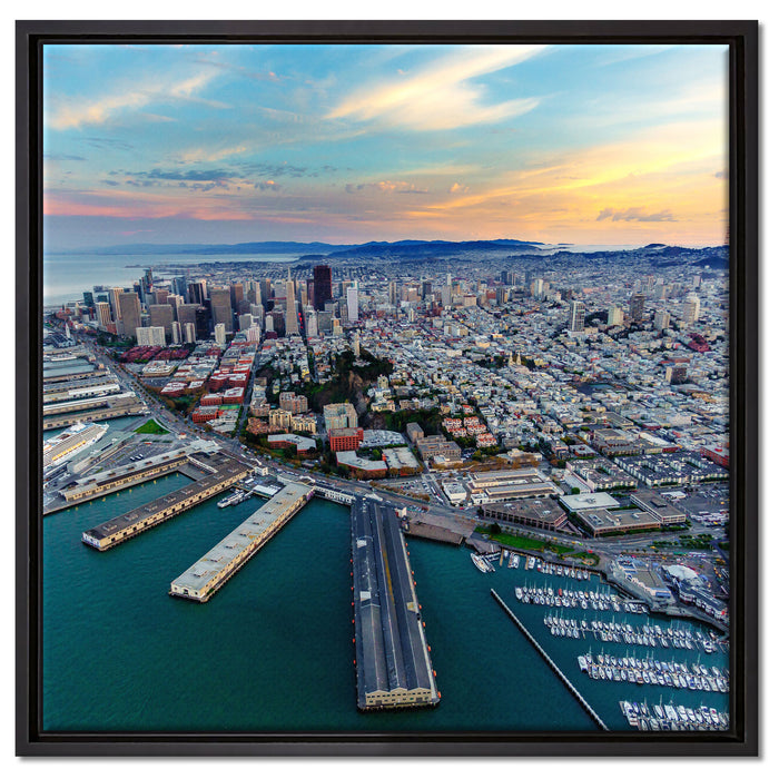San Francisco bei Sonnenuntergang auf Leinwandbild Quadratisch gerahmt Größe 60x60