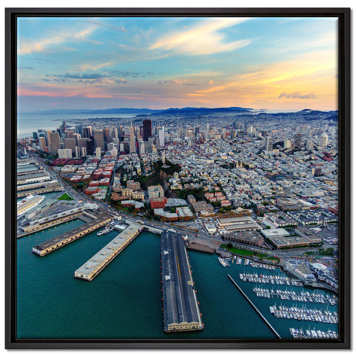 San Francisco bei Sonnenuntergang auf Leinwandbild Quadratisch gerahmt Größe 70x70