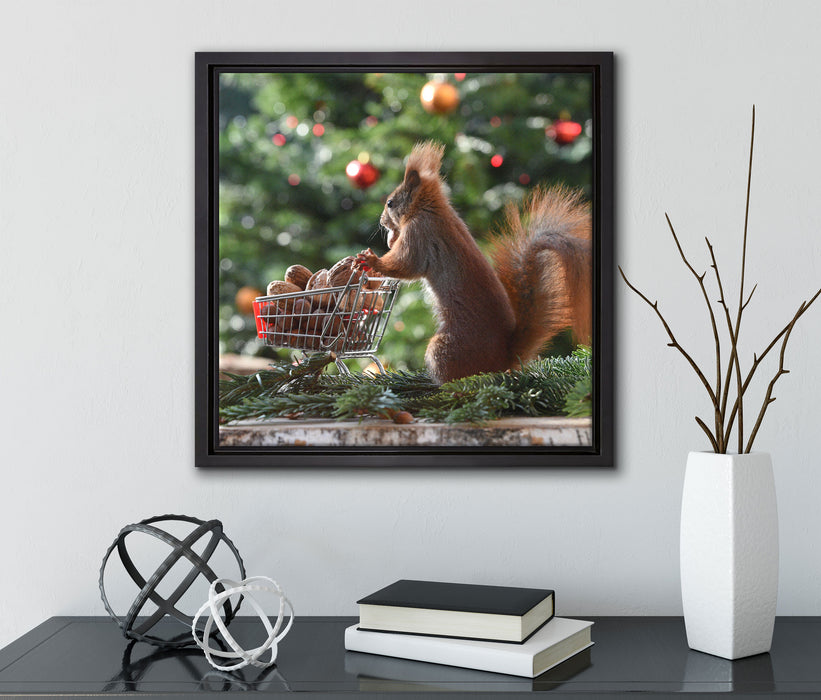 Eichhörnchen  auf Leinwandbild Quadratisch gerahmt mit Kirschblüten