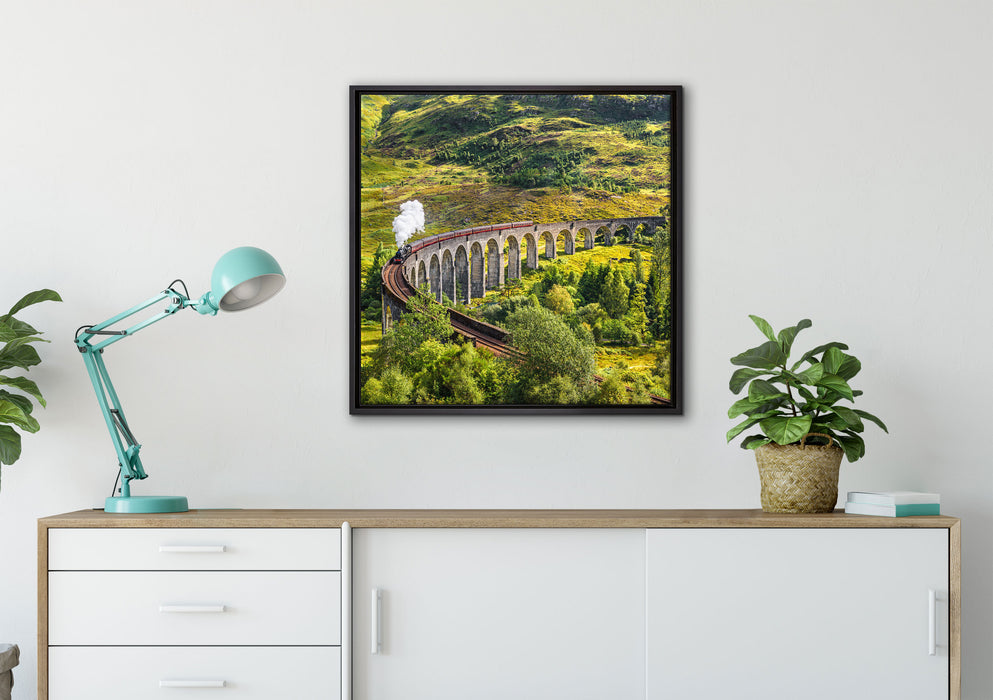 Eisenbahnviadukt in Schottland auf Leinwandbild gerahmt Quadratisch verschiedene Größen im Wohnzimmer