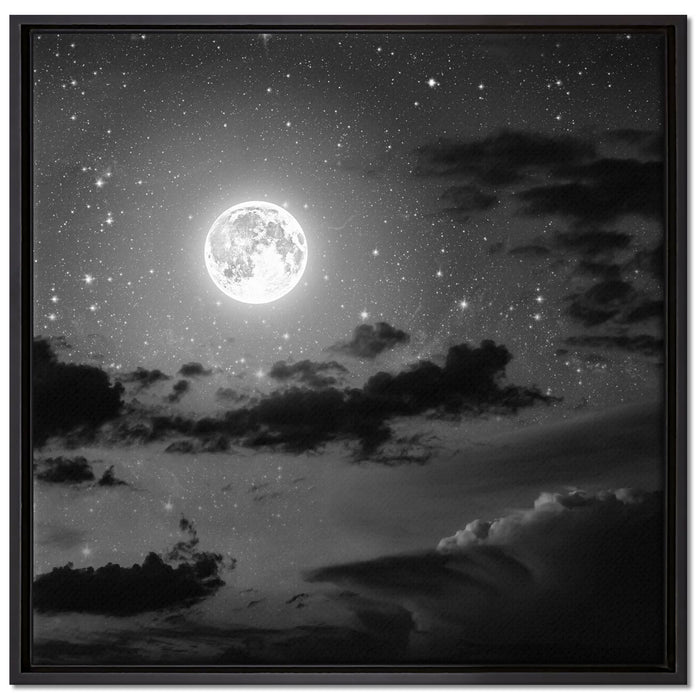 Leuchtender Mond am Nachthimmel auf Leinwandbild Quadratisch gerahmt Größe 70x70