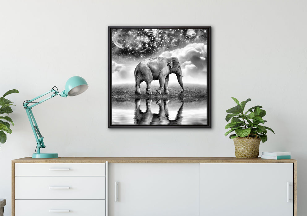 Elefant, Wiese, Himmel, Afrika auf Leinwandbild gerahmt Quadratisch verschiedene Größen im Wohnzimmer