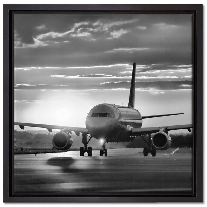 Landendes Flugzeug auf Leinwandbild Quadratisch gerahmt Größe 40x40