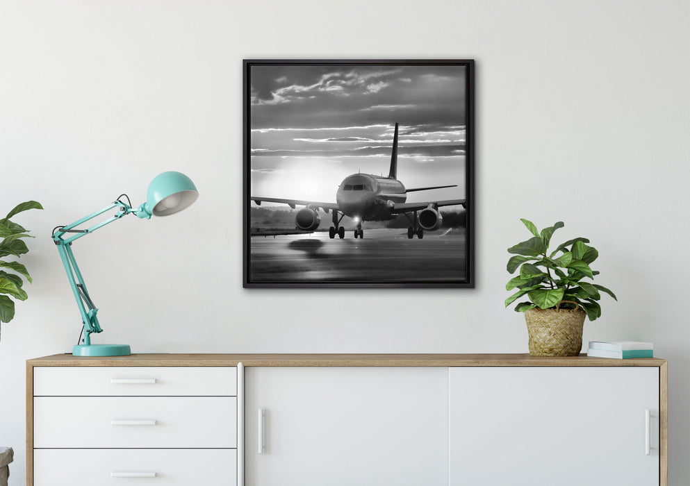 Landendes Flugzeug auf Leinwandbild gerahmt Quadratisch verschiedene Größen im Wohnzimmer