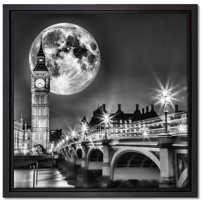 Big Ben vor Mond in London auf Leinwandbild Quadratisch gerahmt Größe 40x40