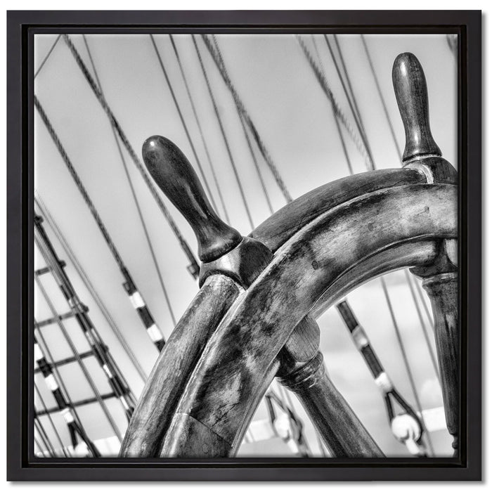 Steuerrad auf dem Schiff auf Leinwandbild Quadratisch gerahmt Größe 40x40