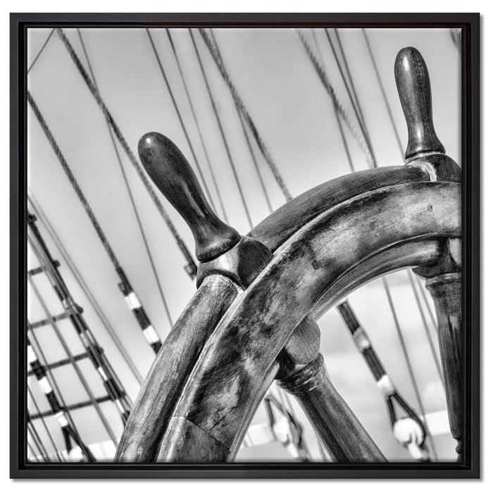 Steuerrad auf dem Schiff auf Leinwandbild Quadratisch gerahmt Größe 60x60