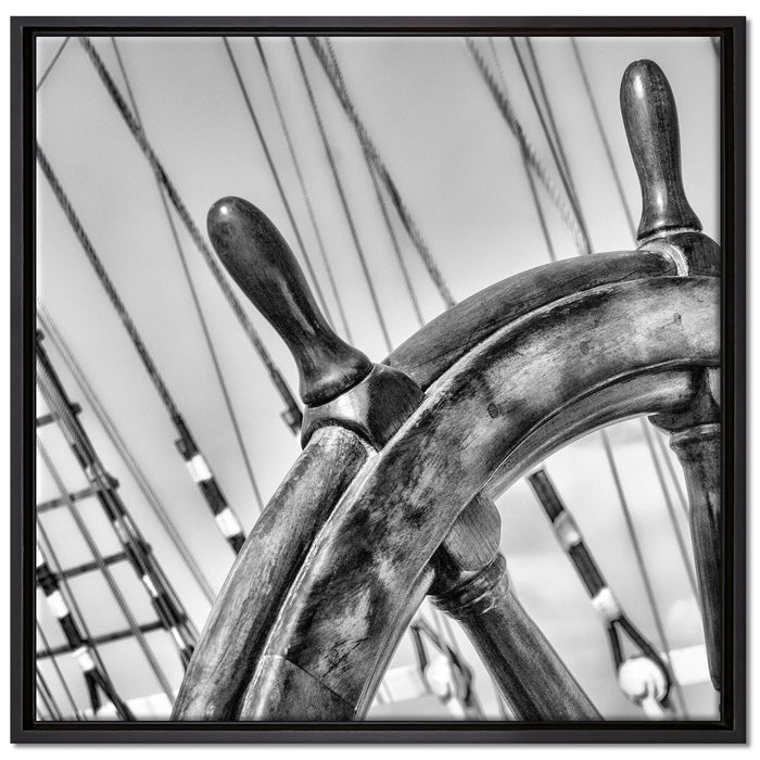 Steuerrad auf dem Schiff auf Leinwandbild Quadratisch gerahmt Größe 70x70